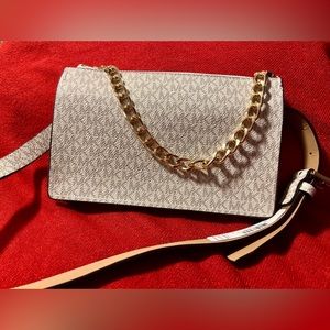 NWT Original MICHAEL KORS Signature Chain Belt Waist Bag Large Cream